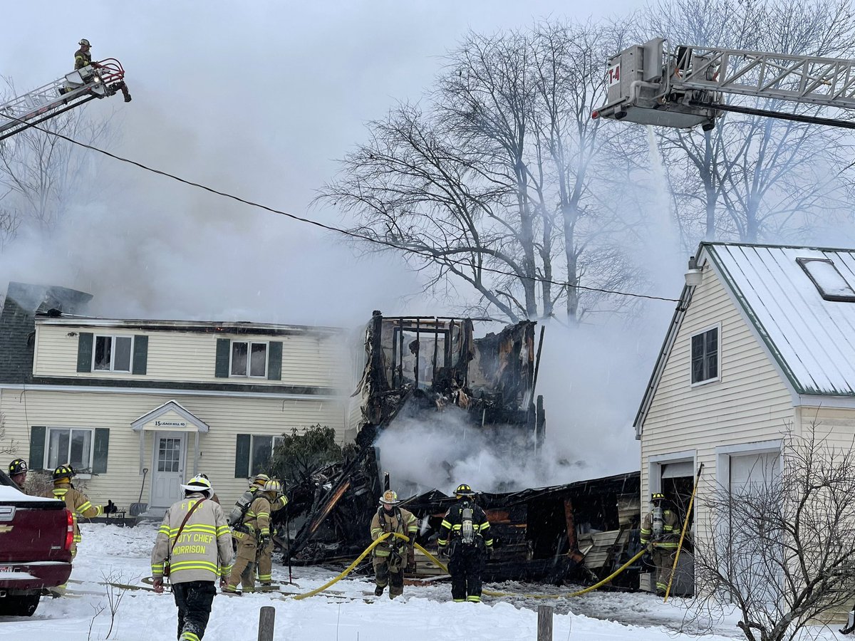 Active scene. Fire at 15 Leach Hill Road in Casco. Crews have been working here for coming up on 2 hours now