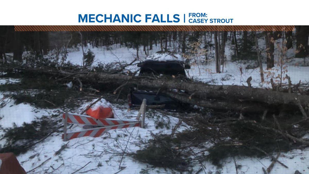 About 15,000 customers remain without power this morning. yesterday was pretty wild. This truck was crushed in Mechanic Falls.