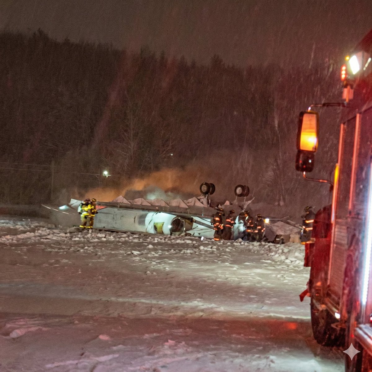 A Bombardier Challenger 650 business jet, N10KJ, has crashed during takeoff from Bangor International Airport in Maine. The airplane was carrying eight people at the time of the accident. No word has been released on the conditions of the plane's occupants. The crash occurred as a snowstorm was hitting New England. Certainly, the weather is challenging, said Sgt. Jeremy Brock, the Bangor police public information officer. I'm sure it will continue to be a challenge throughout the night and into the day tomorrow. Bangor International Airport officials say an Emergency Operation Center has been established and will have an update by 8 a.m. Monday. The FAA and the National Transportation Safety Board will investigate this crash